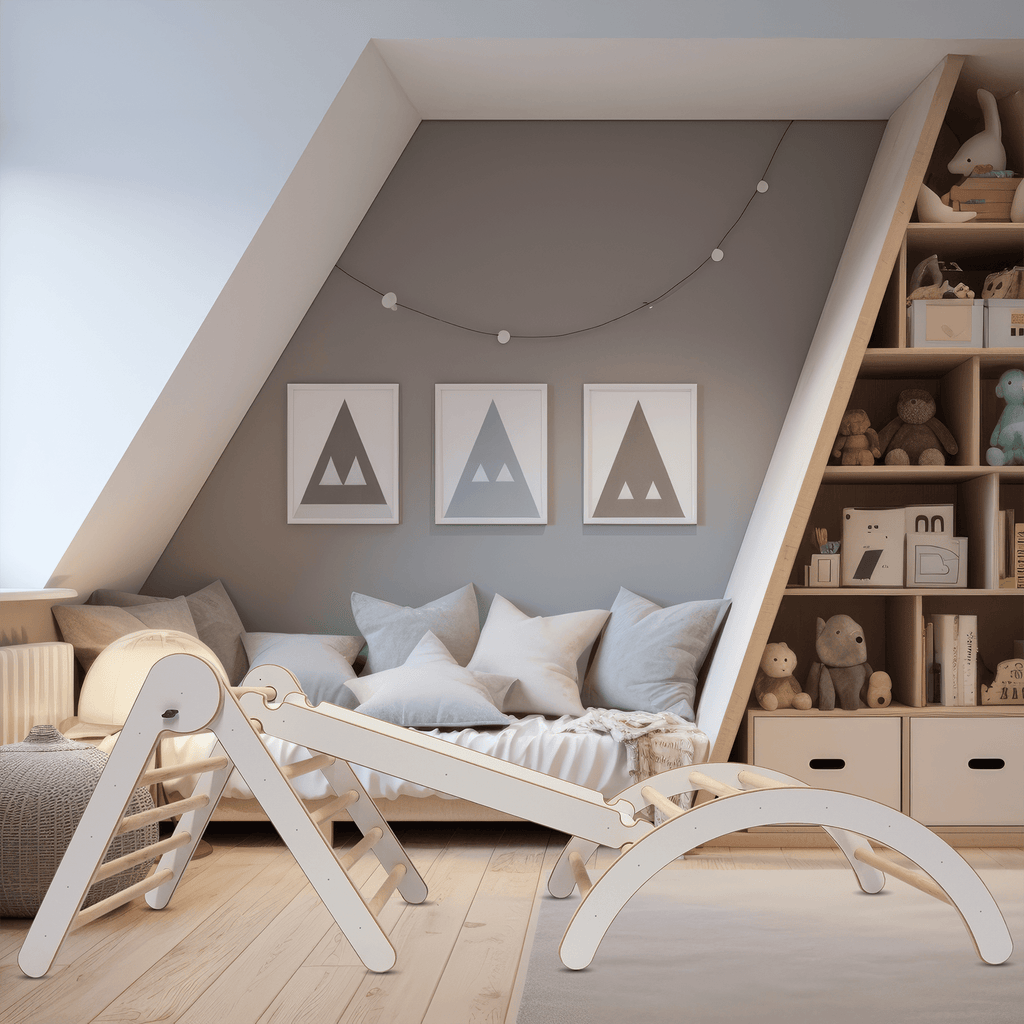 Ensemble d'escalade MAMOI® 4en1 pour enfants, bascule, coussin, triangle d'escalade et toboggan