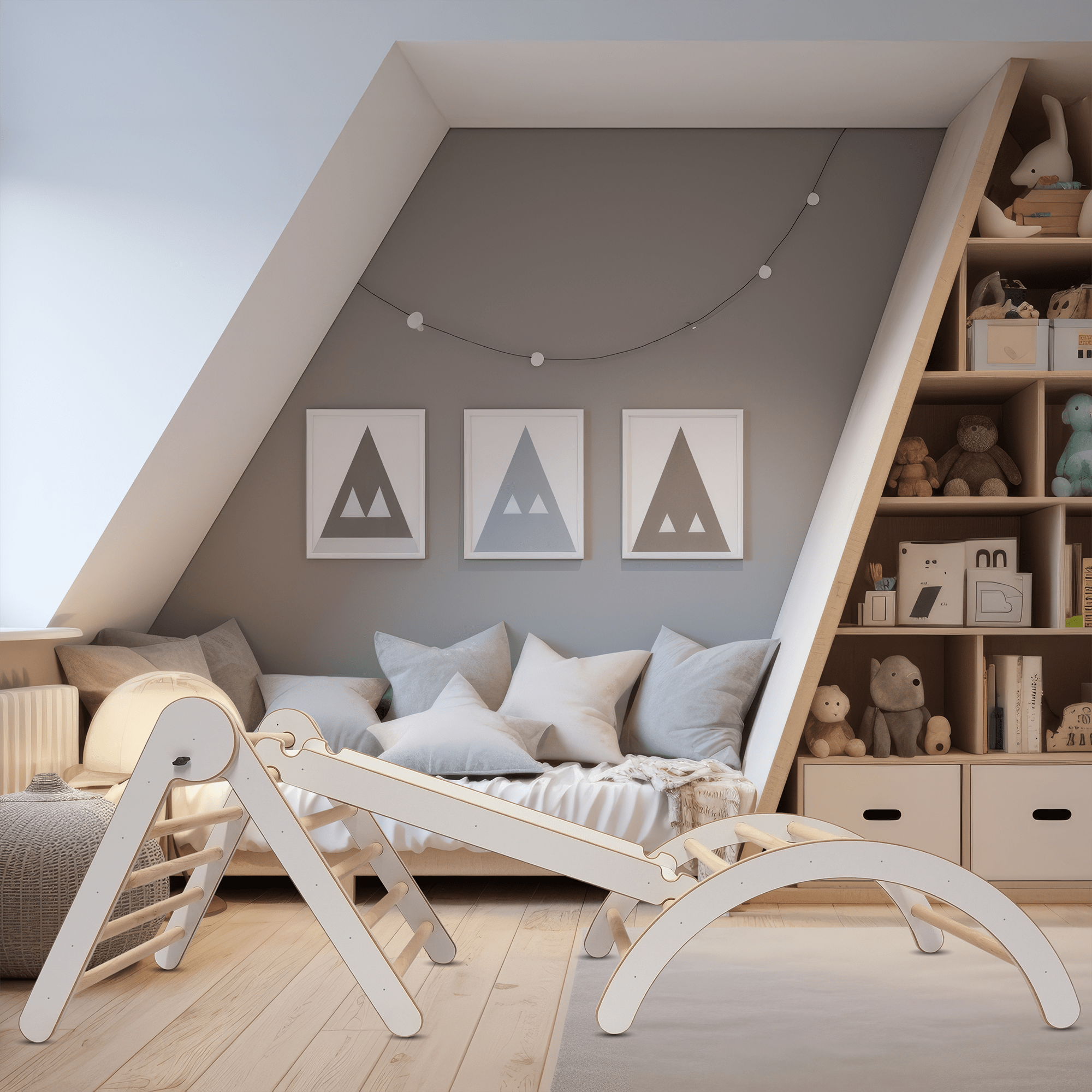 Ensemble d'escalade MAMOI® 4en1 pour enfants, bascule, coussin, triangle d'escalade et toboggan