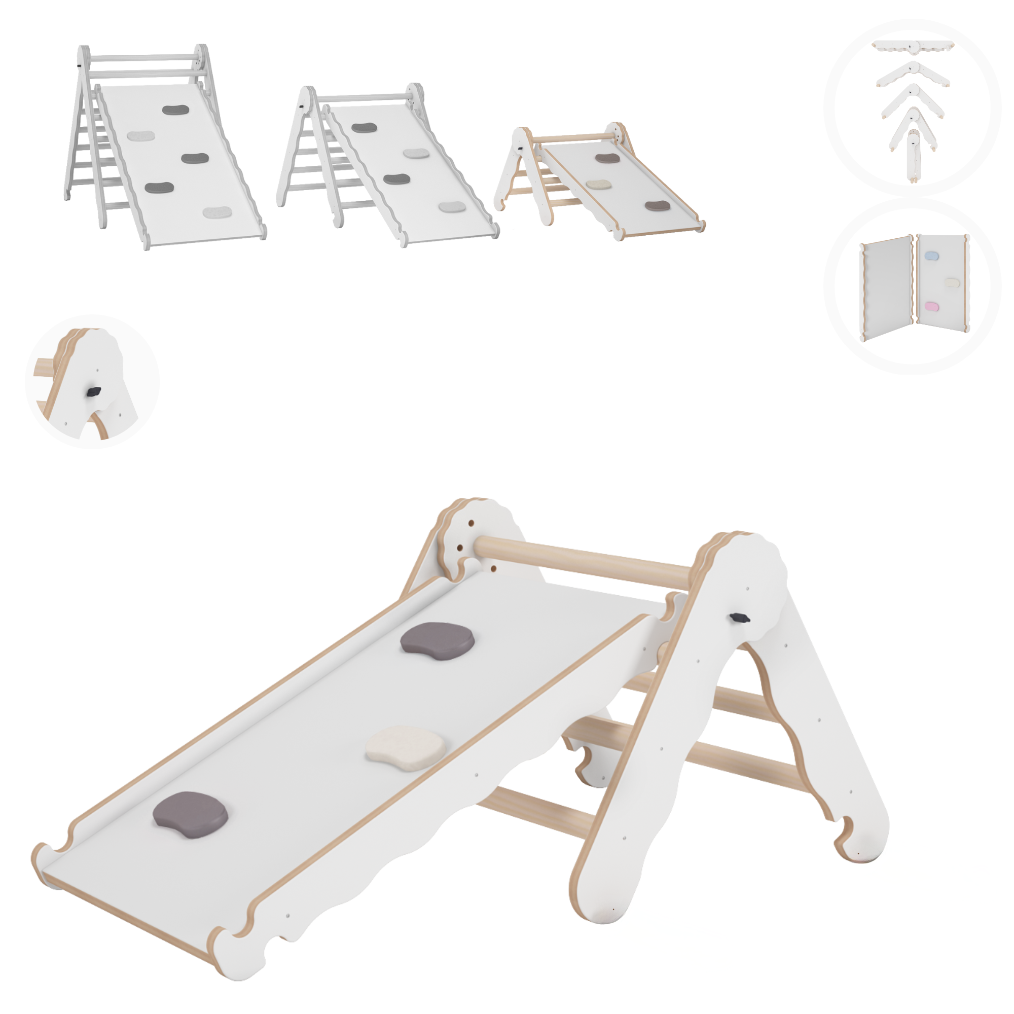 MAMOI® Triangle d'escalade intérieur avec toboggan pour enfants, gymnase en bois pour tout-petits pour enfants à l'extérieur et à l'extérieur, cadres et toboggans, jouets montessori pour tout-petits de 1 à 3 ans