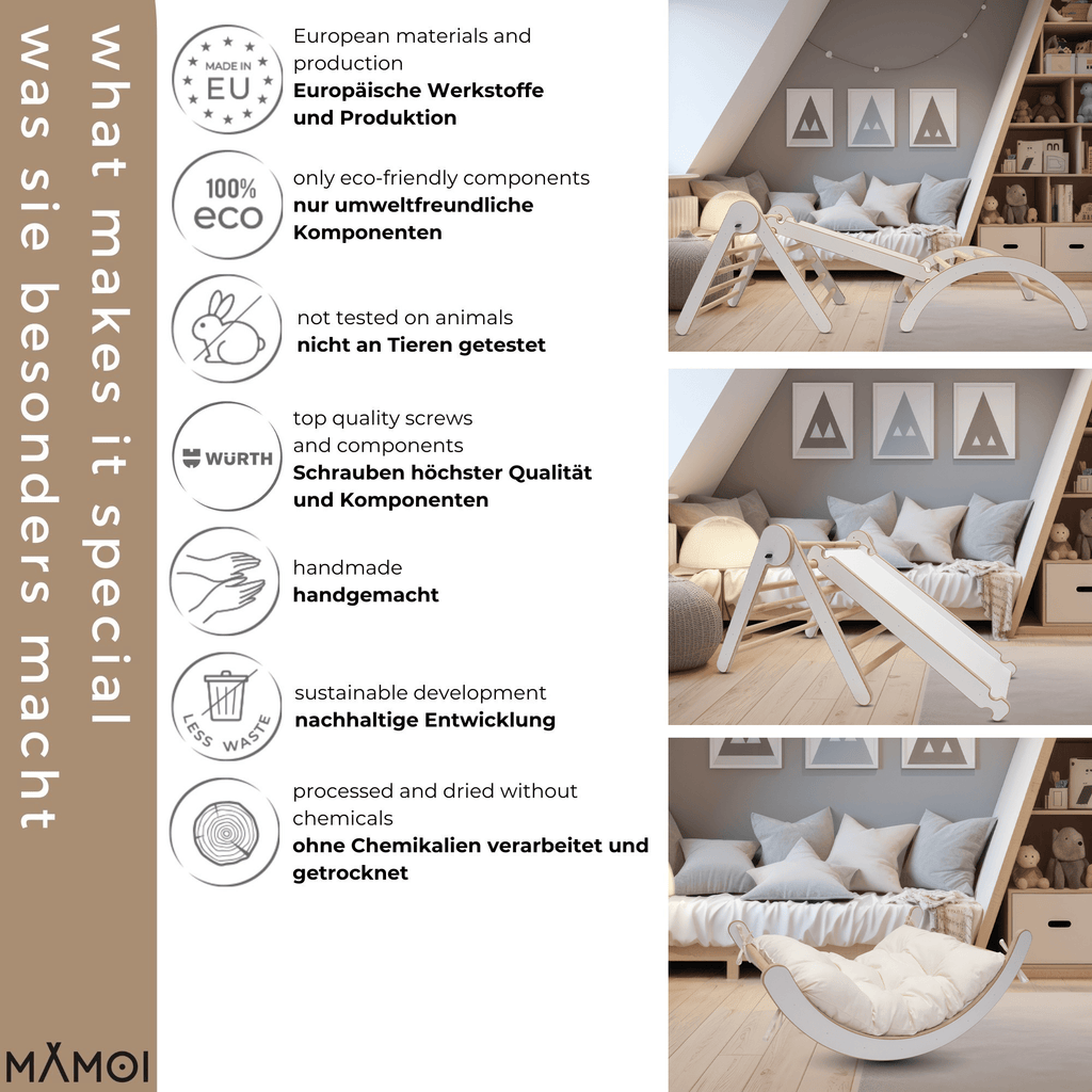 Ensemble d'escalade MAMOI® 4en1 pour enfants, bascule, coussin, triangle d'escalade et toboggan