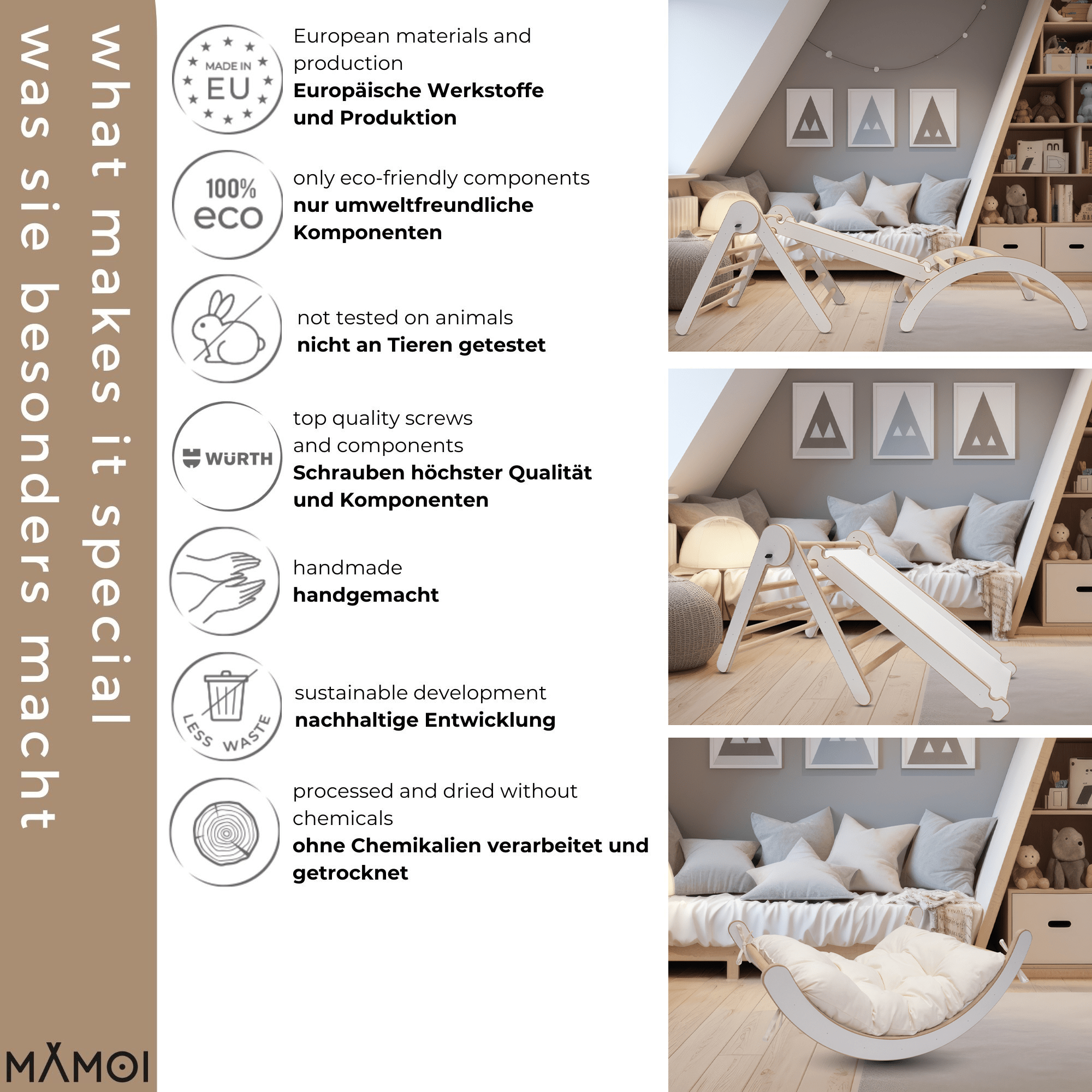 Ensemble d'escalade MAMOI® 4en1 pour enfants, bascule, coussin, triangle d'escalade et toboggan