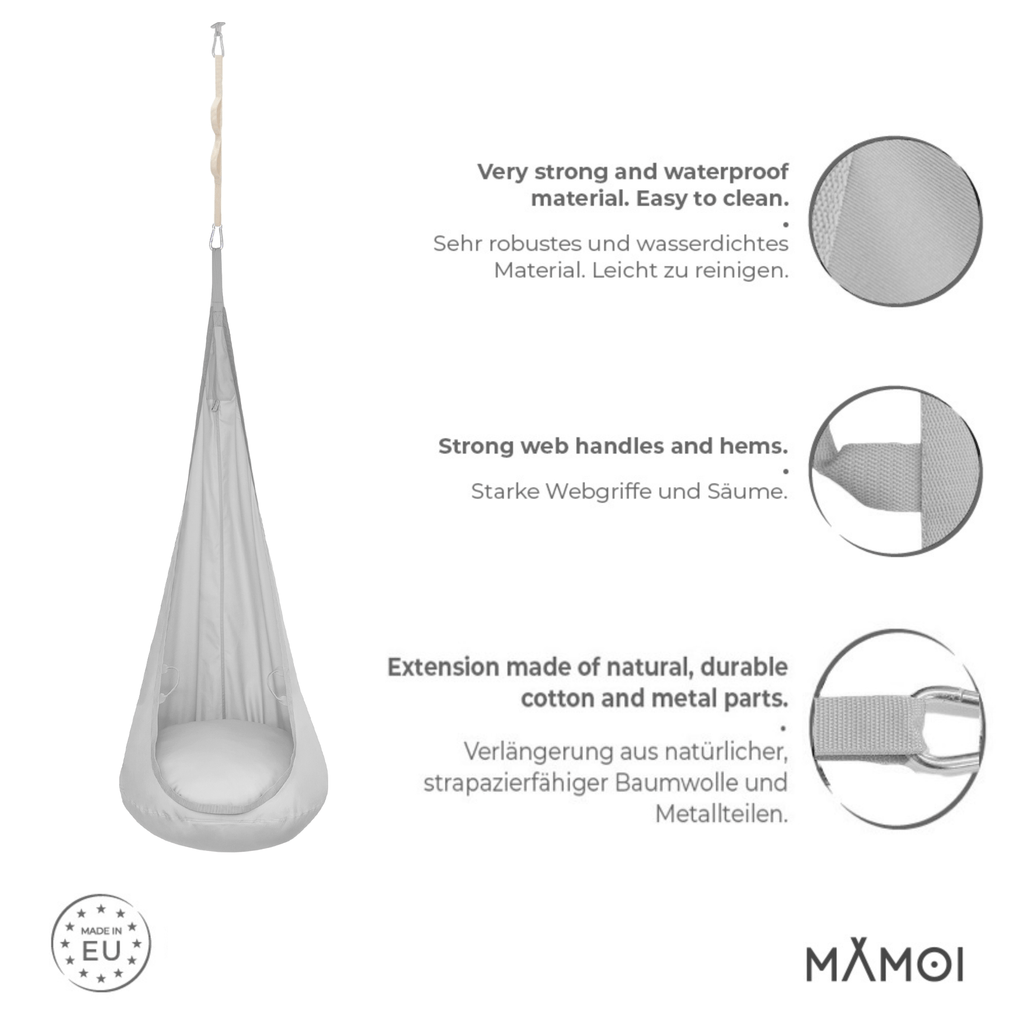 Chaise suspendue MAMOI® Gris clair, hamac d’intérieur bébé.