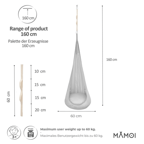 Chaise suspendue MAMOI® Gris clair, hamac d’intérieur bébé.